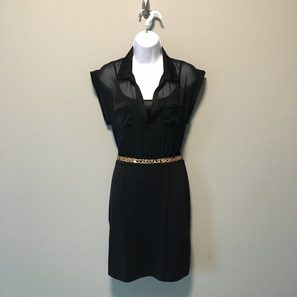 Smart Set Dresses & Skirts - Sleeveless Black Dress w/ Sheer Top & Leopard Belt